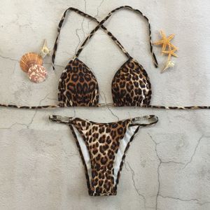 Seksi Leopar Bikini Set Mayo Kadınlar Halter Mayolar Yüzme Takım Thang Bikinis 734227