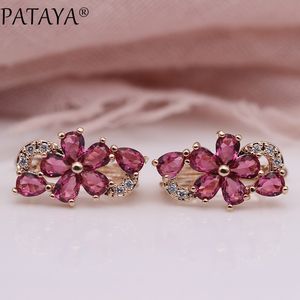 Moda - Nuovi orecchini da donna 585 oro rosa goccia d'acqua verde zircone naturale gioielli di moda regalo carino orecchini pendenti con fiore di nozze