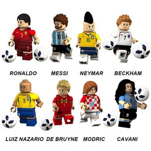 Engellenen Oyunlar toptan satış-Dünya Kupası Spor Yıldız Oyuncu Minifigs Şekil Ronaldo Messi Neymar Beckham Luiz Nazario De Bruyne Modric Cavani Futbol Oyunu Yapı Taşı Oyuncak