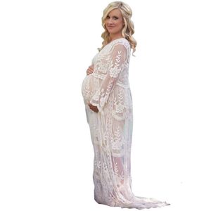 Vit moderskapsklänning fotografering porträtt longuett gravid kvinna spets graviditet kläder party klänning mantel de soiree sukienki