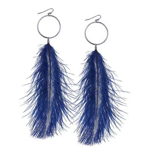 Wholesale-eal Ostrich Feather dangle earrings for women western hot sale alloy hoop earring girl Bohemian holiday style jewelry three colors