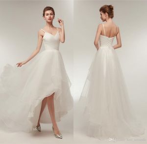 Elegant Ruffle V Neck A Line Tulle Long Hi Low Wedding Party Bride Dresses For Women Wedding Dresses Gowns DH4241