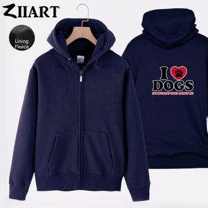 Pet Dog print I love dogs it's humans that annoy me Girls Woman Full Zip Fleece Hooded Coat Jackets Autumn Winter ZIIART