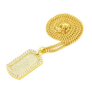 Fashion-Gold & Silver Bling Dog Tag Army Card Necklace Chain Full Iced Diamond Hip Hop Rapper Cuban Chains Jewelry Gift for Men and Women