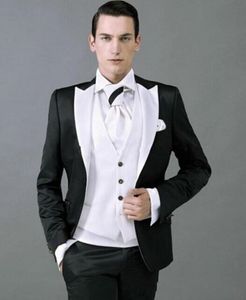 Nova alta qualidade de um botão preto noivo noivo lapela lapela groomsmen melhor homem se adapte ternos de casamento dos homens (jaqueta + calça + colete + gravata) 705