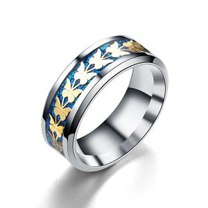 Edelstahl Schmetterling Ring Band Gold Pailletten Verlobung Eheringe Modeschmuck für Frauen Männer werden und sandiges Geschenk