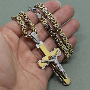 New Arrival Męski Ze Stali Nierdzewnej Naszyjnik Łańcuch 18K Złoto Wypełnione Jezus Wisiorek Bizantine Link Christian Biżuteria Prezenty