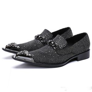 Metal New Arrival Tipped Pointed Toe Man Formal Dress male paty prom shoes Footwear Genuine Leather Slip on Men s Weddin