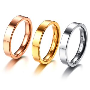 Anello unisex classico da 4 mm in acciaio inossidabile Alleanza semplice per donna Uomo Gioielli alla moda Fede nuziale color oro rosa