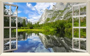 bellissimo scenario Sfondi di lago e montagne fuori dalla finestra Concezione artistica HD Muro di sfondo del paesaggio tridimensionale 3D