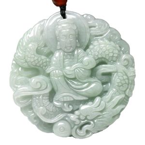 Natürliche Jadeitschmuck großhandel-Edlen Schmuck Natur Jadeit Hisui Jade Grade A Kuan Yin Kannon Guanyin Statue Halskette Anhänger Freies Verschiffen