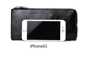 Men's long wallet youth zipper men's mobile phone bag ultra-thin soft leather wallet strap,3 colors