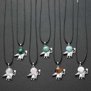 12PCS Natural Stone Fairy Spirit Pendant Necklace Trends Dancer Angel angle Wings Crystal Pendants Jewelry Chocker 18" Leather Cord