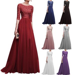 Frauen Formale Hochzeit Brautjungfer Langes Kleid Solide Halbe Hülse Weibliche Party Kleid Damen Elegante Maxi Spitze vestidos