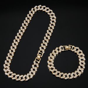 Miami Cuban Link Chain Gold/Silver Necklace Men Iced Out Bling Bling Hip Hop Jewelry Quadrate Rhinestone Necklace/Bracelet