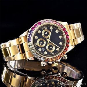 Moda nowe zegarki 3A Data Gold Utomatic Ruch Zegarek męski Diamond Rame Stal Stael Mechanical Menswatch