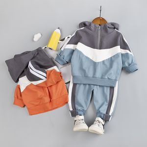 spring autumn Baby Boy Clothes Set Children Clothing Sets Spell color Long Sleeve Hooded Coat+Pants Kids Casual Sets 1-4Years