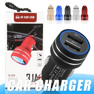 Adattatore universale per caricabatterie per auto Martello di sicurezza in metallo Caricatore per presa per auto con doppia presa USB per iPhone Samsung con confezione al dettaglio