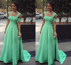 A-Line Mint Green Evening Dresses Spaghetti Simple Red Carpet Gowns Back Zipper Sweep Train Custom Made Formal Occasion Dresses