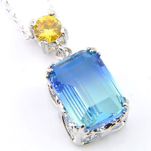 Wholesaleラッジーシャネ12ピース1ロットユニークな火Blue Bi Color Tourmaline GemstoneシルバーペンダントネックレスHoliay Friend Family Gift