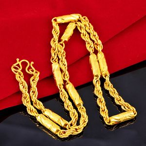 Rock Style Męskie Moda Łańcuch 18K Żółty Złoto Wypełnione Liny Kolumna Design Hip Hop Mężczyzna Clavicle Naszyjnik 24 