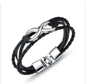 Mode Charm Herren Geflochtene Leder Armbänder Vintage Infinity Symbol Anhänger Armband Multilayer Armband Für Männchen Schmuck WY108
