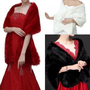 Fashion New Bridal Wraps Shawls Faux Fur Sjaljacka för bröllop Elfenben Röd Svart Vinter Varm Brud Billiga 160cm * 30cm CPA1495