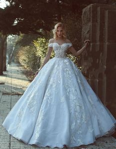 Most Popular Off the Shoulder A-Line Wedding Dresses Gorgeous Lace Appliques Tiered Skirts Wedding Bridal Gowns HY204