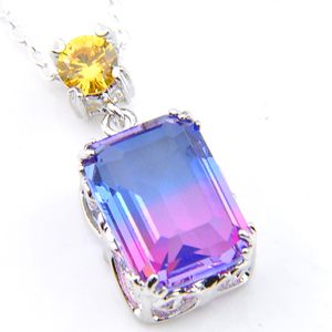 Wholesale Luckyshine 12 pieces/Lot Fashion Delicate Jewelry Bi Color Tourmaline Gemstone 925 Silver Wedding Women Pendant Necklaces Jewelry