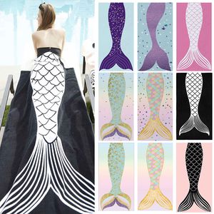 New Mermaid tail Beach Towel Rectangle Microfiber Towels Mats Blankets cartoon Beach Blanket 150*75cm 8 colors C6747