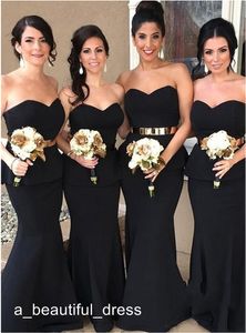 Ny Enkel Sweetheart Black Mermaid Long Bridesmaid Dresses Maid of Honor Dresses Longprom Gown för bröllop