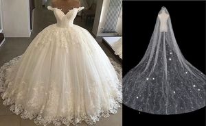 Vintage Vestidos De Novia Casamento 2020 Ball Gown Wedding Dress Lace Applique Off the Shoulder Short Sleeve Bridal Gowns Robe De Mariee tro