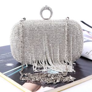 New Rhinestones women clutch bags diamonds tassels finger ring evening bags crystal wedding bridal handbags purse bags179Q