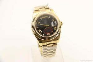 Mens Watch gold 40 self-winding mechanical movement Black dial Fluted bezel Concealed folding Crown clasp watches for man