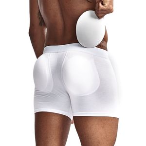 Jockmail sexy boxer masculino roupa interior masculino acolchoado tronco almofada removível levantador de bunda e ampliar pacote bolsa preto