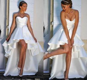 New Asymmetrical Boho Wedding Dresses 2020 Strapless Lace Up Back Hi-Lo Modest A Line Beach Bridal Gowns Vestido De Novia Cheap