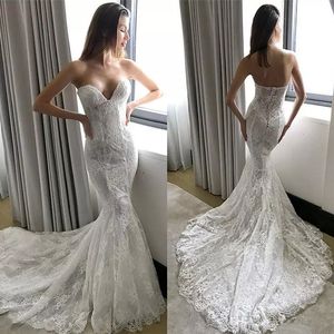 Pallas Couture Lace Mermaid Bröllopsklänningar Plus Size Backless Bridal Gowns Sweep Train Robe de Mariée Bröllopsklänning 2862