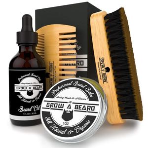 MOQ 100Pcs Amazon Beard Brush Bigode Pentes Beards Oil Balm (cera) LOGOTIPO personalizado Kits de barba masculina em caixa de presente