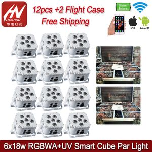 12pcs LED UVLE PAR LUZ 6X18W RGBWA UV 6IN1 Bateria Wireless Wireless DMX Lights Akku Uplighting para DJS Efeito de fase de casamento