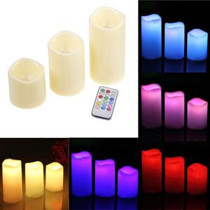 3pcs / set cilíndrico colorido Remote Control Vela Temporário Flameless LED Candle Light Alterando Único Home Decor