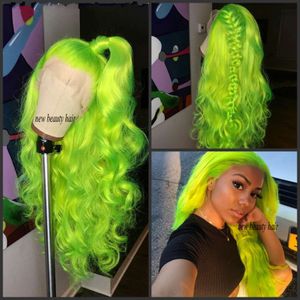 28inches Long lace front synthetic wigs green wig body wave wigs Brazilian Hair synthetic lace front wig heat resistant for black women