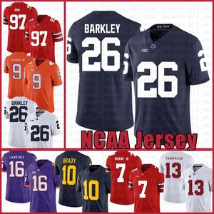 Penn State Nittany Lion 26 Saquon Barkley Американский футбол Джерси 10 Tom Brady 97 Nick Bosa Трикотажные изделия синий белый