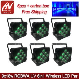 6 шт. PAR50 LED UP Light 9x18W RGBAW + УФ-аккумуляторная батарея Wireless DMX512 DJ PAR может подсветить свадебные диджеи