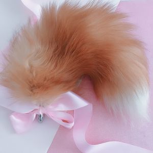 40cm/16" Real Crystal Fox Fur Tail Plug Stainless Steel Adult Funny Sexual Anal Butt Cosplay Toy