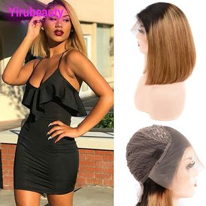 Indian Virgin Hair 1B/27 Silky Straight 10-18inch 13X4 Lace Front Bob Wig 1b 27 Ombre Human Hair Lace Wigs 150% 180% 210%