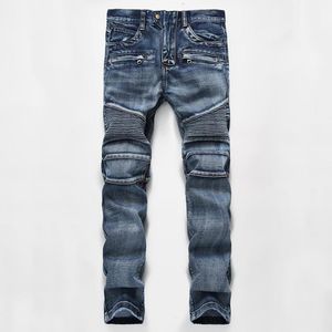 Mäns nödställda slitna skinny jeans Modedesigner Herrshorts Slim Motorcykel Moto Biker Causal jeansbyxor Hip Hop Herr