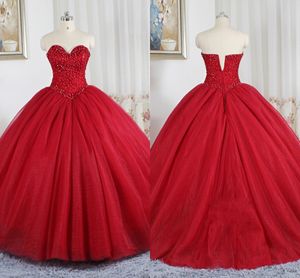 赤いボールガウンのウェディングドレス真珠のビーズドレープパーティードレスの花嫁のウェディングガウンブライダルドレス結婚式のゲストドレス格安2019