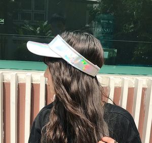 새로운 여름 Unisex 바이저 빈 레이저 상단 탄성 밴드 태양 모자 가장자리 모자 비치 자외선 보호 모자 남성과 여성을위한 모자