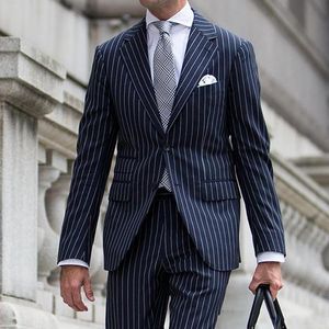 Bellissimi uomini a strisce blu smoking da sposa risvolto con risvolto smoking da sposo slim fit giacca da uomo eccellente giacca da uomo 2 pezzi (giacca + pantaloni + cravatta) 2682