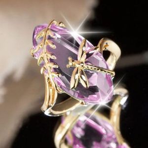 Dragonfly Rings Green Pink Diamond Ring Women Rings Fashion Jewelry Gift Will and Sandy